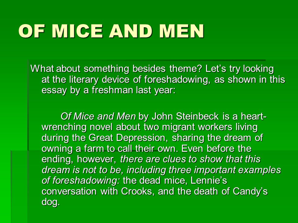 Great economic depression and of mice and men essay